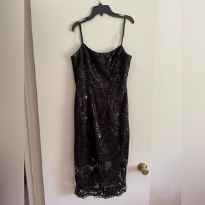 black lacy lined sheath dress